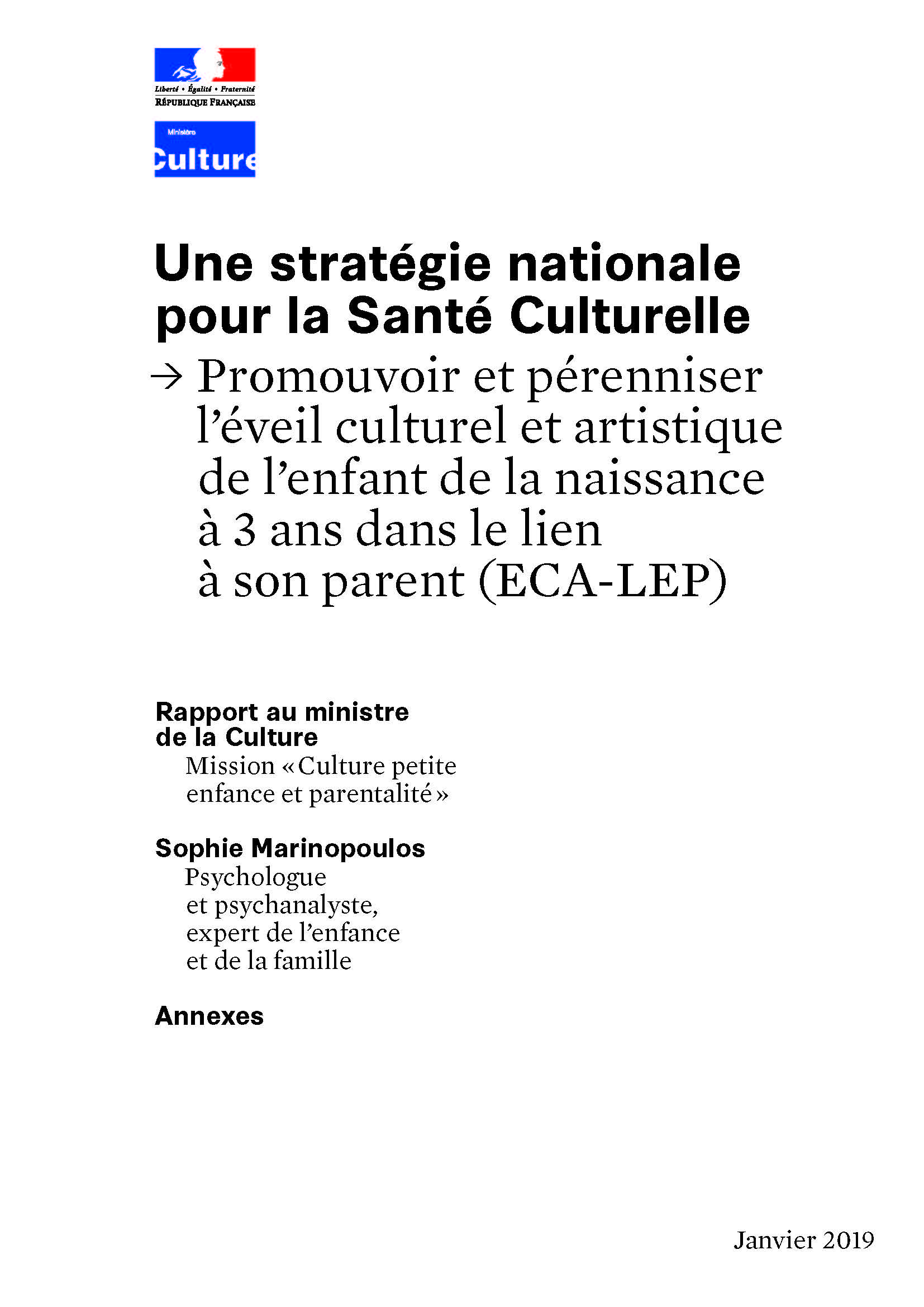 Rapport Au Ministre De La Culture Mission « Culture Petite Enfance Et Parentalité » Page 001